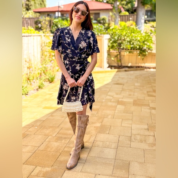 Floral Wrap Dress With Flare Sleeves - Picture 2 of 6